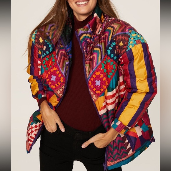 Farm Rio Abstract Patches Reversible Puffer Jacket - Picture 1 of 6